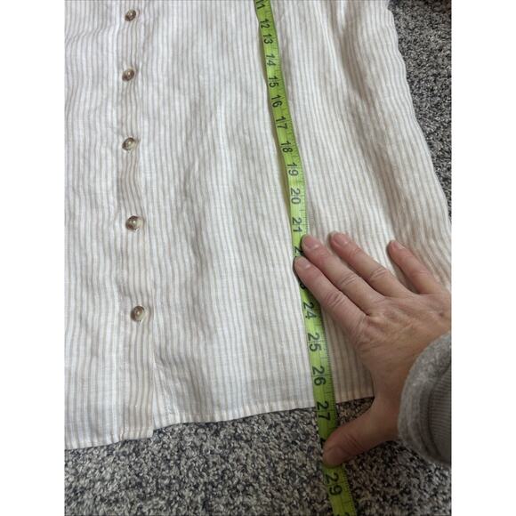 Chico’s No-iron Button-up Linen Roll Sleeve Blouse Size 2 Large Tan White Stripe - Picture 8 of 9